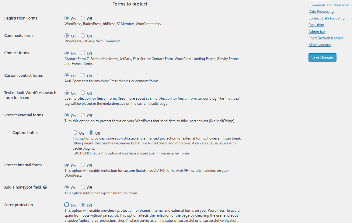 CleanTalk form settings