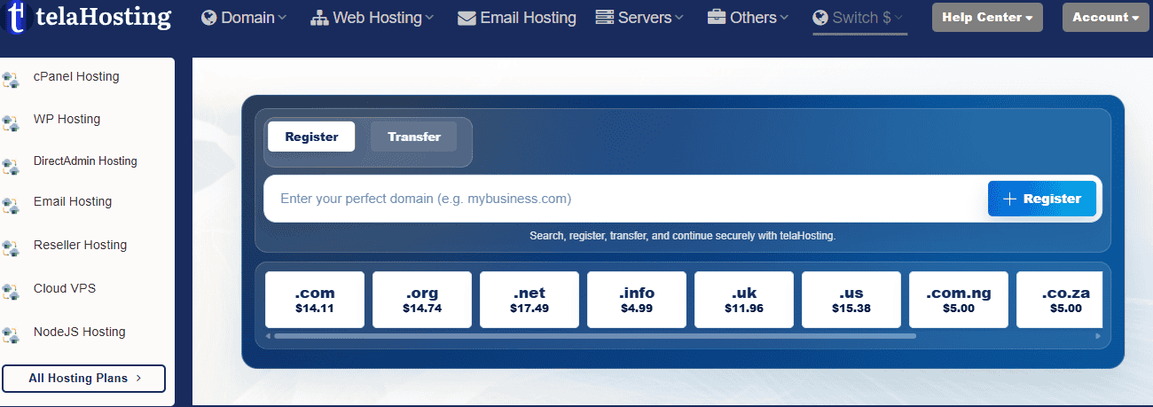 telaHosting Homepage