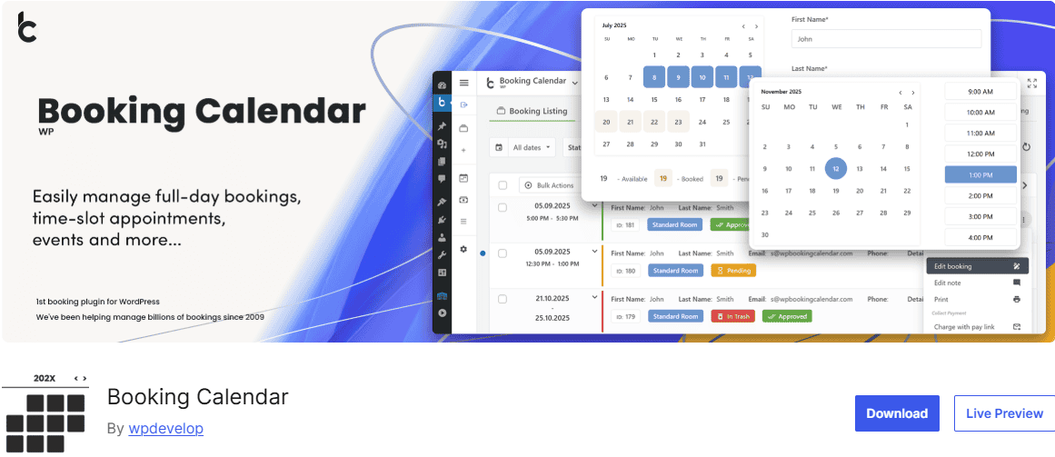 Booking Calendar Appointment WordPress Plugin
