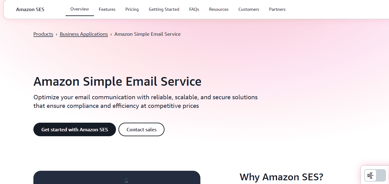 Amazon SES Homepage
