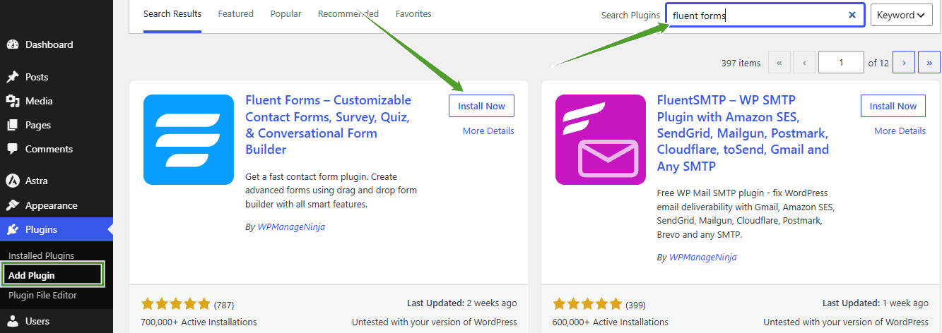 Installing Fluent Forms Plugin