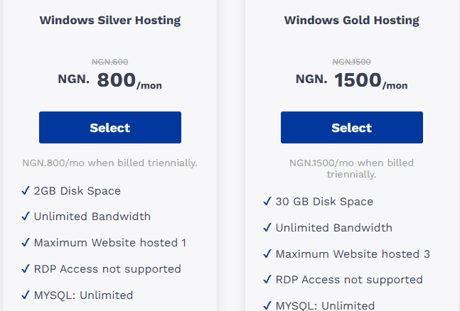 Truehost Windows Hosting Pricing