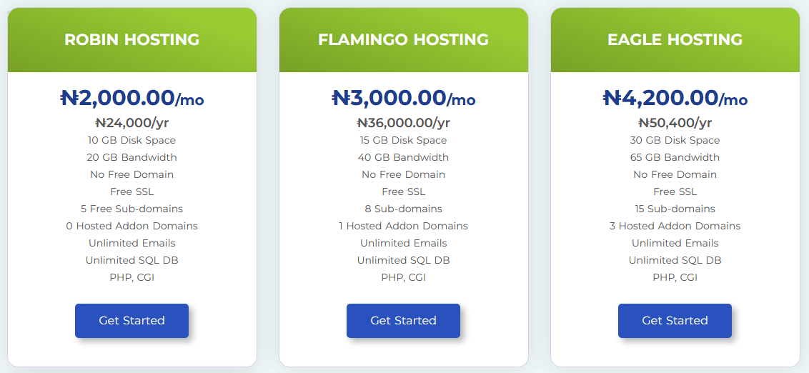 HostNowNow Shared hosting Pricing