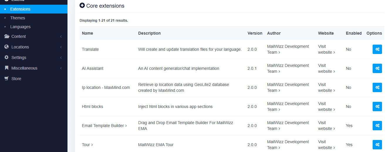 MailWizz Core Extension