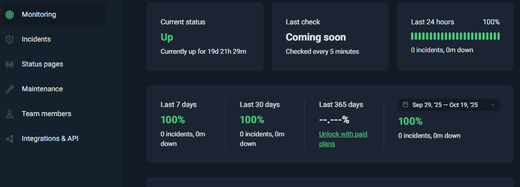 InMotion Uptime Test