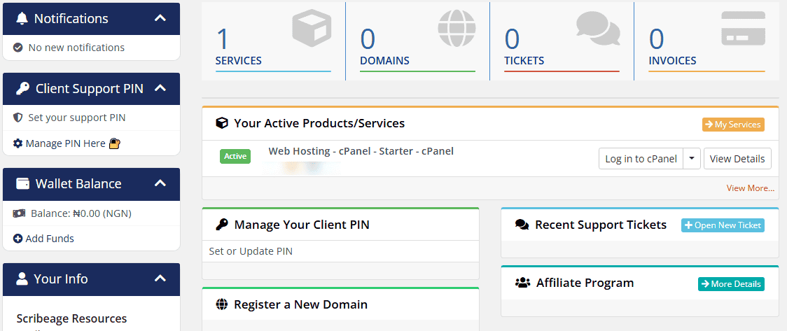 Telahosting Client Area