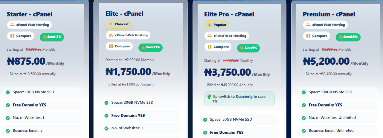 telaHosting Shared Hosting Pricing