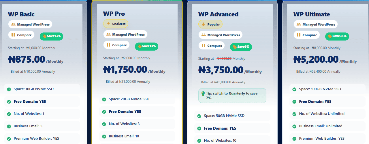 telaHosting WordPress Hosting Pricing