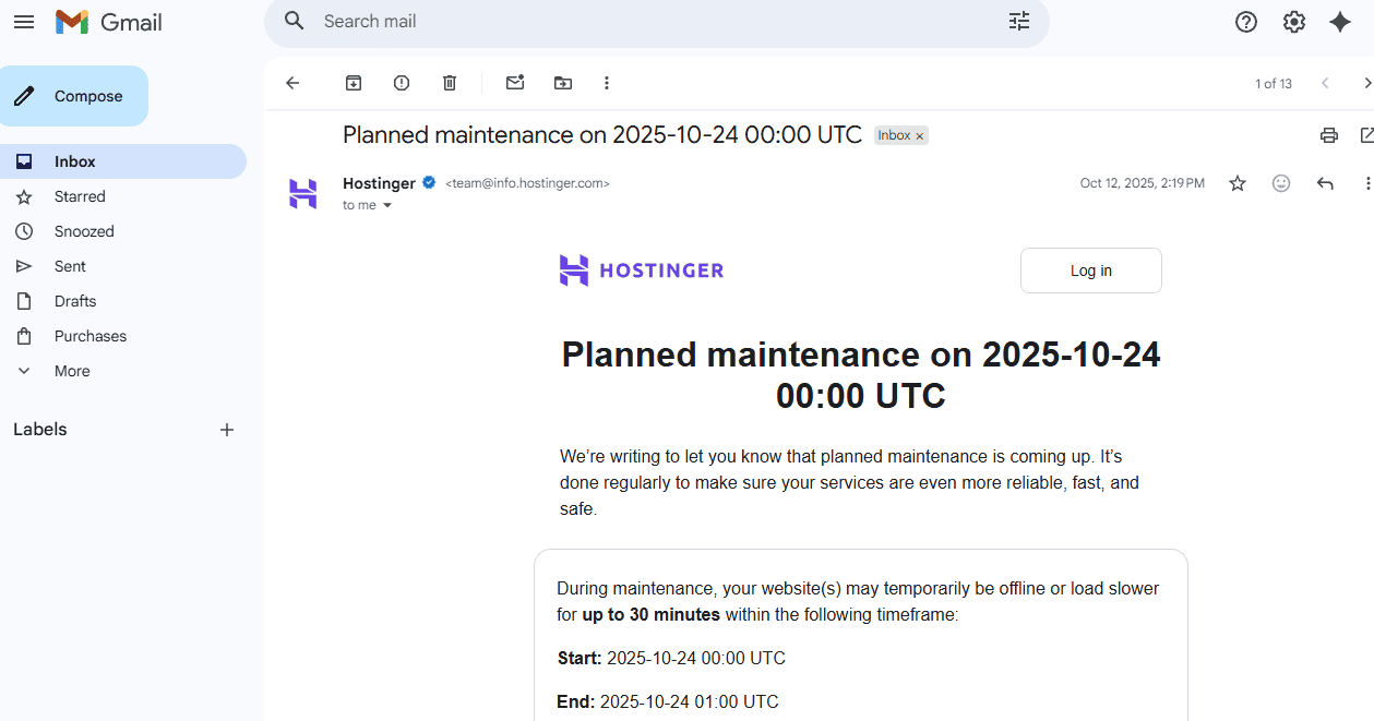 Hostinger Planned Maintenance