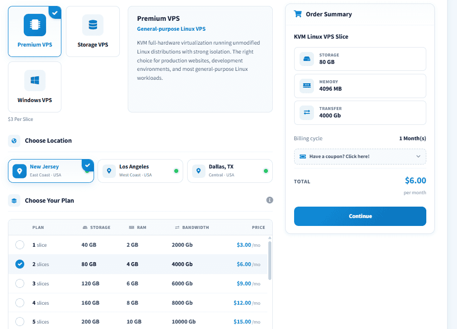 VPS Server Deployment page in InterServer
