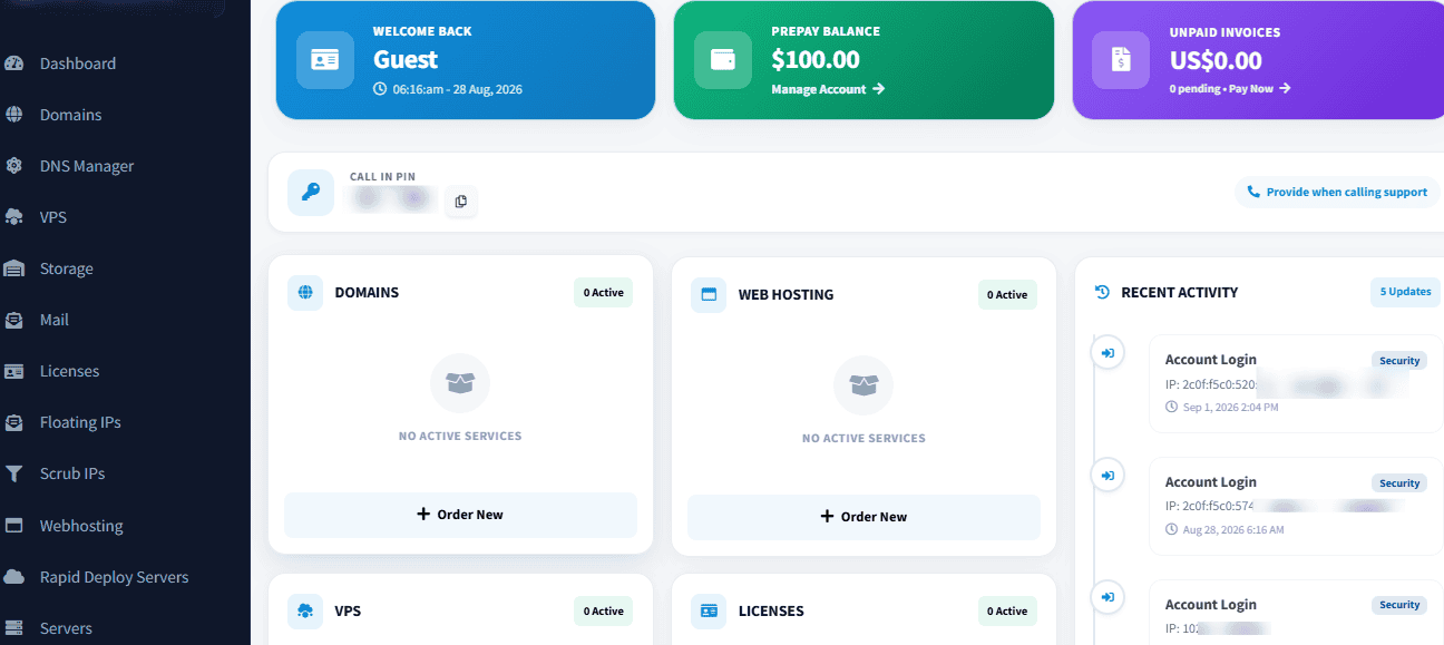 InterServer Hosting Dashboard