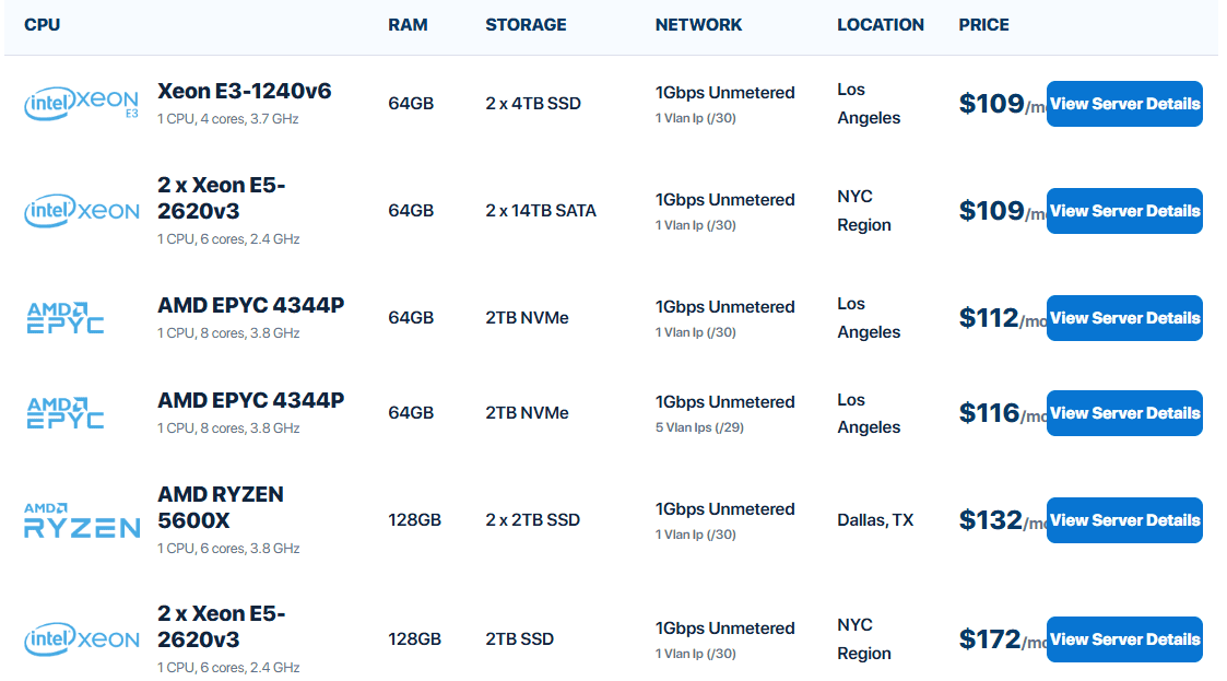 InterServer Dedicated Server Pricing