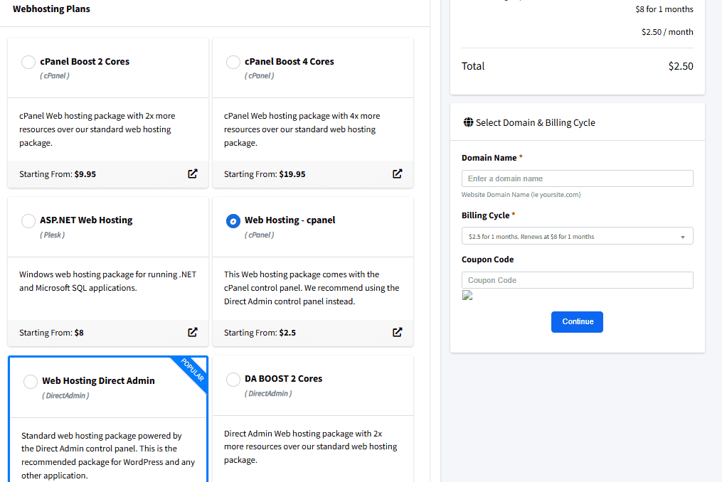 InterServer Standard Web Hosting Plans